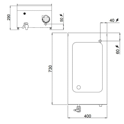 GGM Gastro Countertop Bain Marie - GN 1/1 - 150mm deep - 1,2 kW - Wet Heat - with Drain Tap