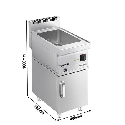 GGM Gastro Countertop Bain Marie - GN 1/1 or 2x GN 1/2 - 1,2 kW - incl. Substructure with 1 door - with Drain Tap