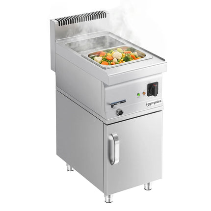 GGM Gastro Countertop Bain Marie - GN 1/1 or 2x GN 1/2 - 1,2 kW - incl. Substructure with 1 door - with Drain Tap