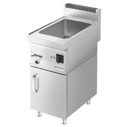 GGM Gastro Countertop Bain Marie - GN 1/1 or 2x GN 1/2 - 1,2 kW - incl. Substructure with 1 door - with Drain Tap