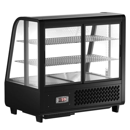 GGM Gastro Countertop display fridge - 100L - 682mm - Double glazing - round - with 2 shelves - rear sliding glass doors