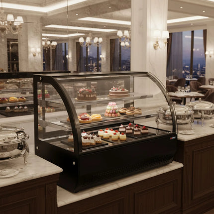 GGM Gastro Countertop display fridge - 105L - 700mm - Double glazing - with 2 glass shelves - 2 rear sliding glass doors