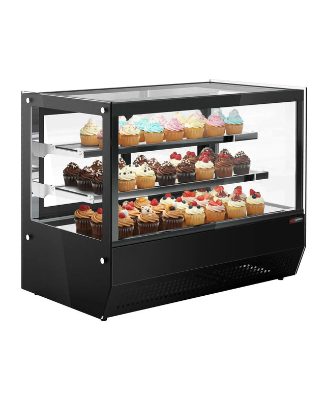 GGM Gastro Countertop display fridge - 120L - 700mm - Double glazing - square - with 2 glass shelves - rear sliding glass doors - Black