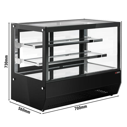 GGM Gastro Countertop display fridge - 120L - 700mm - Double glazing - square - with 2 glass shelves - rear sliding glass doors - Black