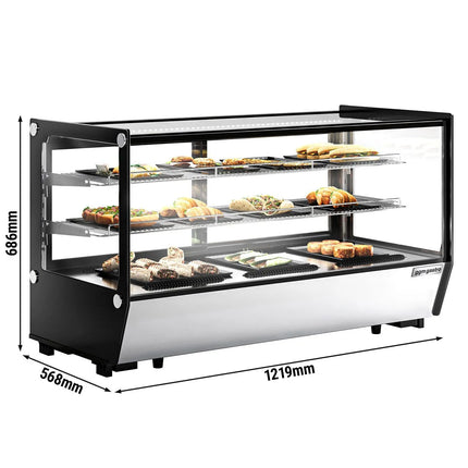 GGM Gastro Countertop display fridge - 200L - 1219mm - Double glazing - square - with 2 adjustable chrome shelves - rear sliding glass doors