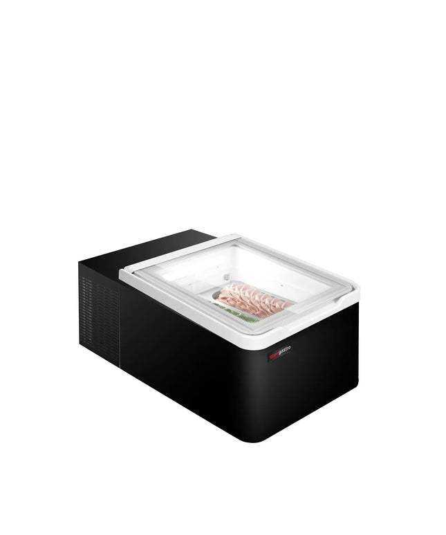 GGM Gastro Countertop Ice Cream Display Freezer - 460mm - Static cooling - for 2 x 5 litres Napoli pans - Black - hinged glass lid