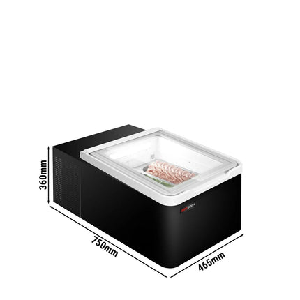 GGM Gastro Countertop Ice Cream Display Freezer - 460mm - Static cooling - for 2 x 5 litres Napoli pans - Black - hinged glass lid