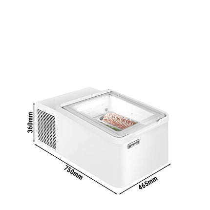 GGM Gastro Countertop Ice Cream Display Freezer - 460mm - Static cooling - for 2 x 5 litres Napoli pans - hinged glass lid - White