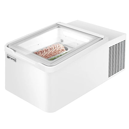 GGM Gastro Countertop Ice Cream Display Freezer - 460mm - Static cooling - for 2 x 5 litres Napoli pans - hinged glass lid - White