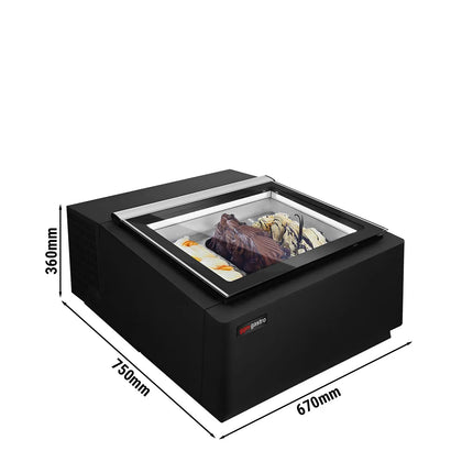 GGM Gastro Countertop Ice Cream Display Freezer - 670mm - Static cooling - for 3 x 5 litres Napoli pans - Black - hinged glass lid