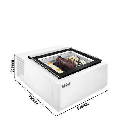 GGM Gastro Countertop Ice Cream Display Freezer - 670mm - Static cooling - for 3 x 5 litres Napoli pans - White - hinged glass lid