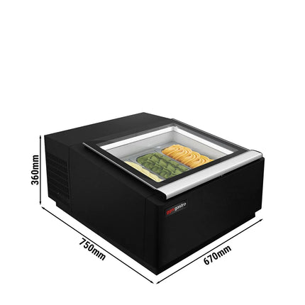 GGM Gastro Countertop Ice Cream Display Freezer - 670mm - Static cooling - for 3 x 5 litres Napoli pans - Black - hinged glass lid