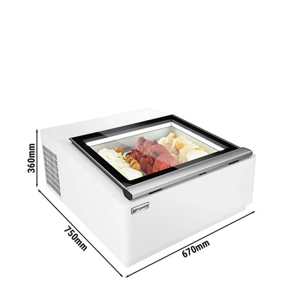 GGM Gastro Countertop Ice Cream Display Freezer - 670mm - Static cooling - for 3 x 5 litres Napoli pans - White - hinged glass lid