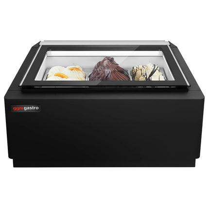 GGM Gastro Countertop Ice Cream Display Freezer - 670mm - Static cooling - for 3 x 5 litres Napoli pans - Black - hinged glass lid
