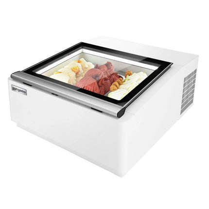 GGM Gastro Countertop Ice Cream Display Freezer - 670mm - Static cooling - for 3 x 5 litres Napoli pans - White - hinged glass lid