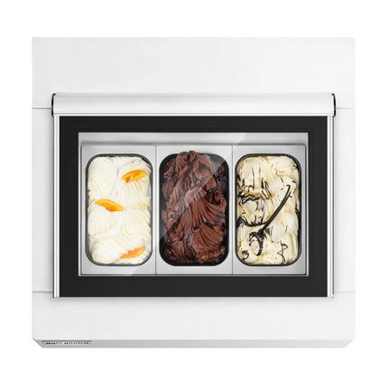 GGM Gastro Countertop Ice Cream Display Freezer - 670mm - Static cooling - for 3 x 5 litres Napoli pans - White - hinged glass lid