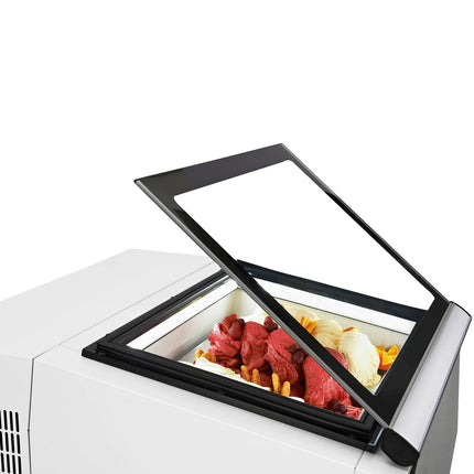 GGM Gastro Countertop Ice Cream Display Freezer - 670mm - Static cooling - for 3 x 5 litres Napoli pans - White - hinged glass lid