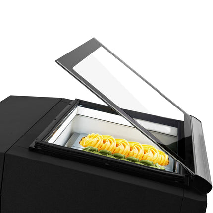 GGM Gastro Countertop Ice Cream Display Freezer - 670mm - Static cooling - for 3 x 5 litres Napoli pans - Black - hinged glass lid