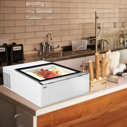 GGM Gastro Countertop Ice Cream Display Freezer - 670mm - Static cooling - for 3 x 5 litres Napoli pans - White - hinged glass lid