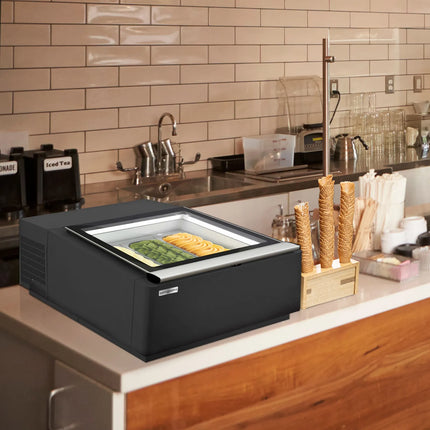 GGM Gastro Countertop Ice Cream Display Freezer - 670mm - Static cooling - for 3 x 5 litres Napoli pans - Black - hinged glass lid