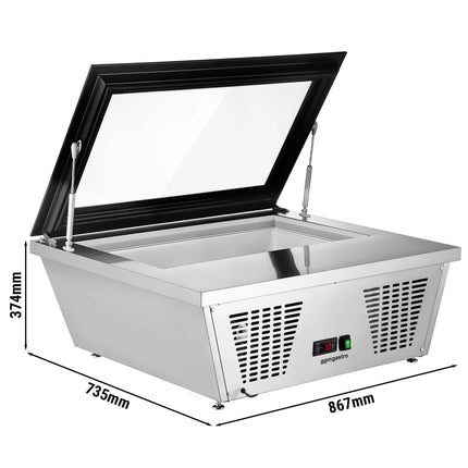 GGM Gastro Countertop Ice Cream Display Freezer - 867mm - Static cooling - with LED lighting - for 4 x 5 litres Napoli pans - hinged glass lid