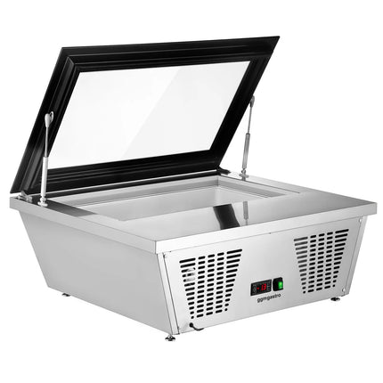 GGM Gastro Countertop Ice Cream Display Freezer - 867mm - Static cooling - with LED lighting - for 4 x 5 litres Napoli pans - hinged glass lid