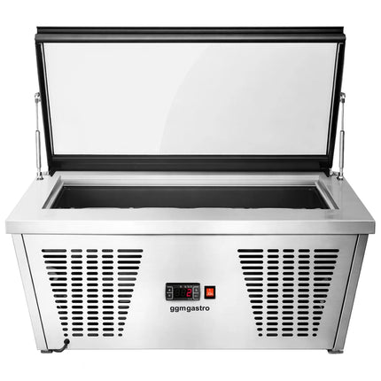 GGM Gastro Countertop Ice Cream Display Freezer - 867mm - Static cooling - with LED lighting - for 4 x 5 litres Napoli pans - hinged glass lid