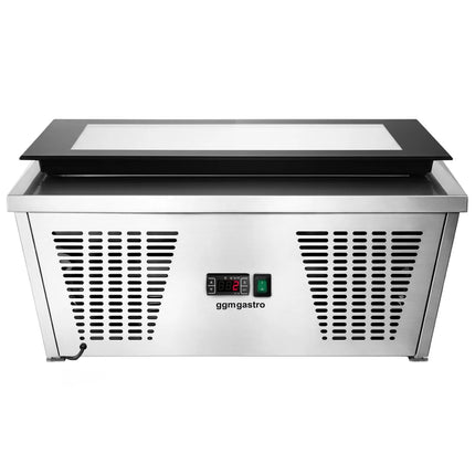GGM Gastro Countertop Ice Cream Display Freezer - 867mm - Static cooling - with LED lighting - for 4 x 5 litres Napoli pans - hinged glass lid
