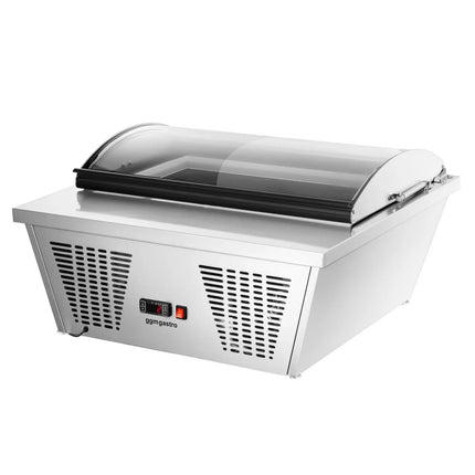GGM Gastro Countertop Ice Cream Display Freezer - 867mm - Static cooling - with LED lighting - for 4 x 5 litres Napoli pans - hinged glass lid