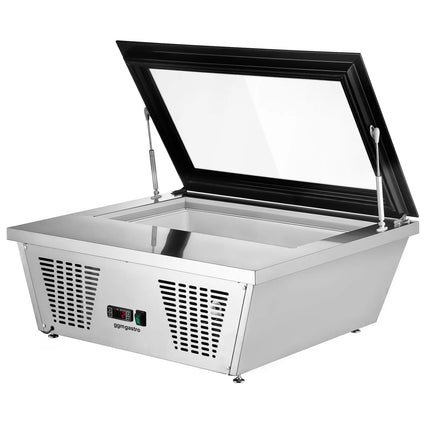 GGM Gastro Countertop Ice Cream Display Freezer - 867mm - Static cooling - with LED lighting - for 4 x 5 litres Napoli pans - hinged glass lid