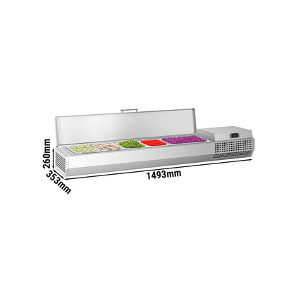 GGM Gastro Countertop Prep Well / Refrigerated Topping Unit PREMIUM PLUS - 1493x353mm - 6x GN 1/4