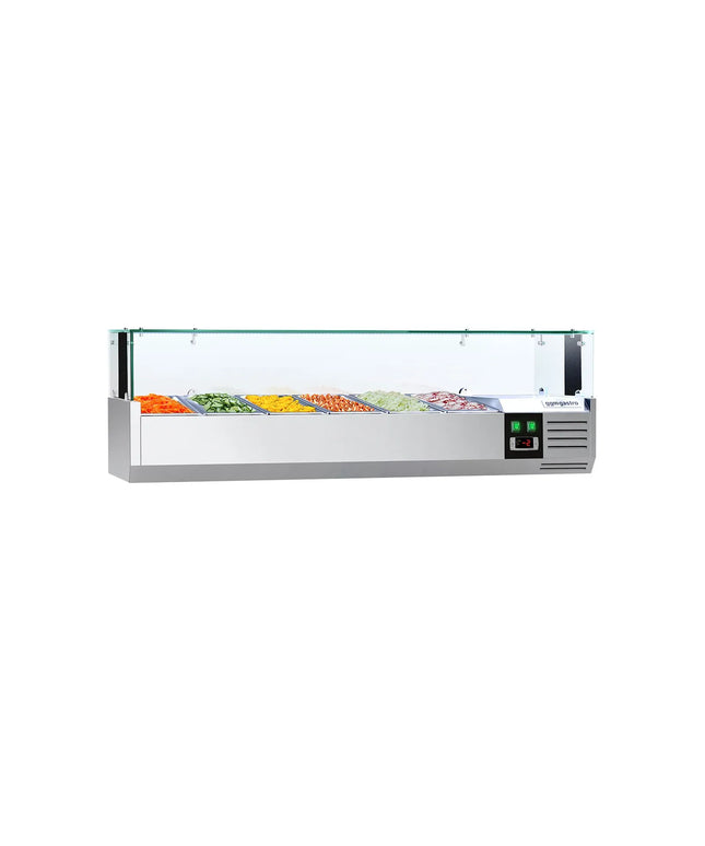 GGM Gastro Countertop Prep Well / Refrigerated Topping Unit PREMIUM - with LED Lighting - 1400x335mm - 6x GN 1/4