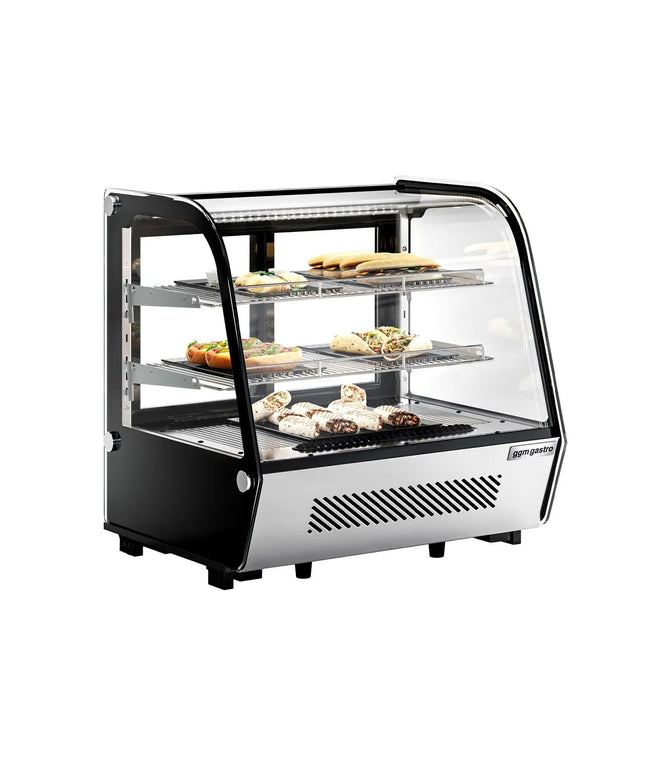 GGM Gastro Countertop refrigerated display case - 120L - 696mm - Double glazing - round - with 2 shelves - rear sliding glass doors