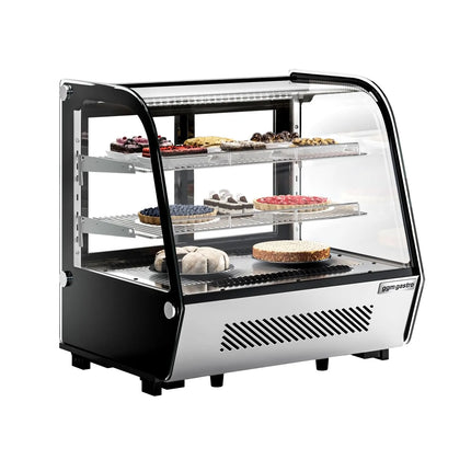 GGM Gastro Countertop refrigerated display case - 120L - 696mm - Double glazing - round - with 2 shelves - rear sliding glass doors