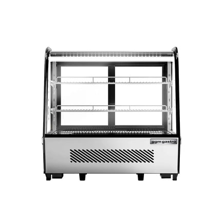 GGM Gastro Countertop refrigerated display case - 120L - 696mm - Double glazing - round - with 2 shelves - rear sliding glass doors