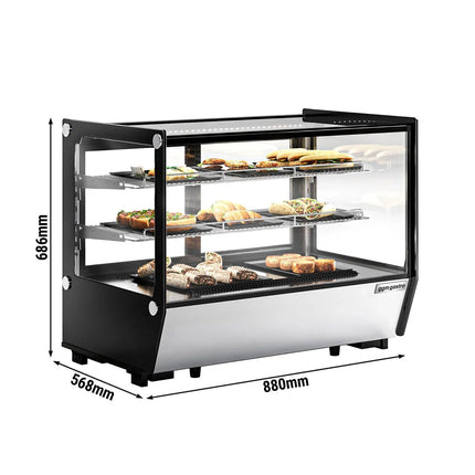 GGM Gastro Countertop refrigerated display case - 160L - 880mm - Double glazing - square - with 2 shelves - rear sliding glass doors