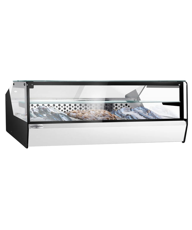 GGM Gastro Countertop refrigerated display case - 870mm - front sliding plexiglass doors - for fish & meat - for up to 3x GN 1/1