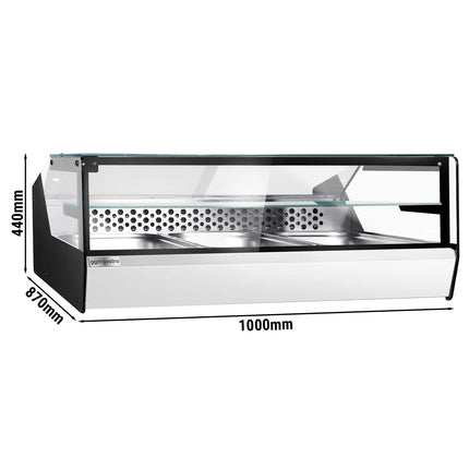 GGM Gastro Countertop refrigerated display case - 870mm - front sliding plexiglass doors - for fish & meat - for up to 3x GN 1/1