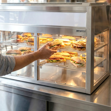 GGM Gastro Countertop refrigerated display case Self-Service - 350L - 1400mm - Double glazing - square - with 2 shelves - rear sliding doors