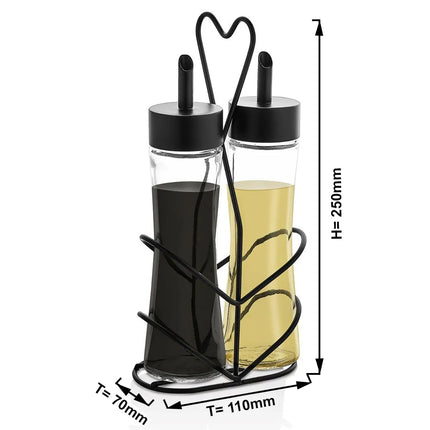 GGM Gastro Cruet Set - 2-piece - Stainless steel stand - Glass - oil & vinegar - Height: 250mm - with removable lids