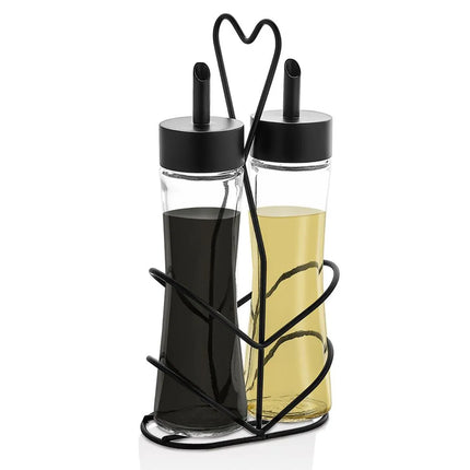 GGM Gastro Cruet Set - 2-piece - Stainless steel stand - Glass - oil & vinegar - Height: 250mm - with removable lids