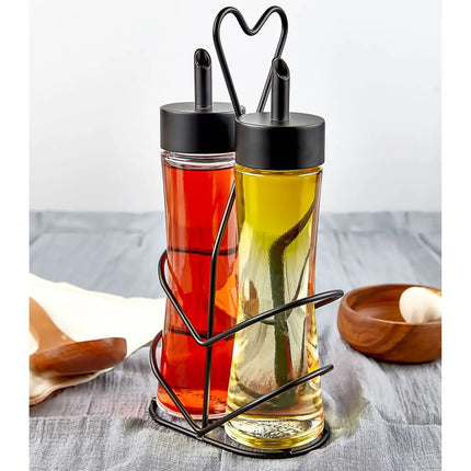 GGM Gastro Cruet Set - 2-piece - Stainless steel stand - Glass - oil & vinegar - Height: 250mm - with removable lids