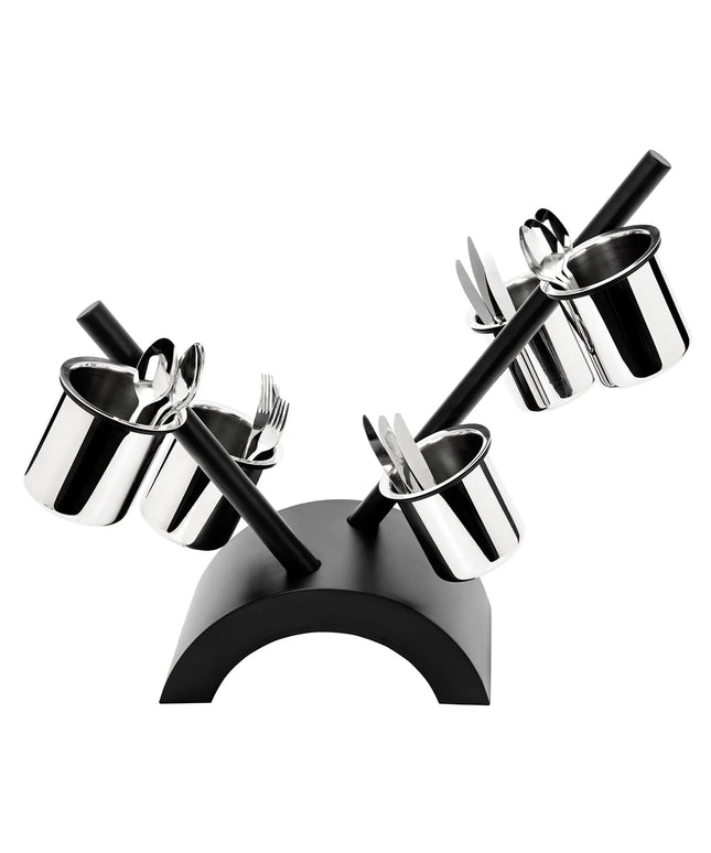 GGM Gastro Cutlery Cylinder Holder - 360x200mm - Height: 590mm - Stainless steel - incl. 5 stainless steel holders - removable cutlery container - Black
