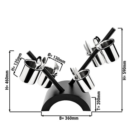 GGM Gastro Cutlery Cylinder Holder - 360x200mm - Height: 590mm - Stainless steel - incl. 5 stainless steel holders - removable cutlery container - Black