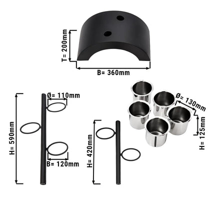 GGM Gastro Cutlery Cylinder Holder - 360x200mm - Height: 590mm - Stainless steel - incl. 5 stainless steel holders - removable cutlery container - Black
