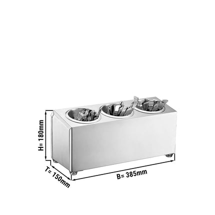 GGM Gastro Cutlery Cylinder Holder - 385x150mm - Height: 180mm - Stainless steel - for 3 cutlery holders