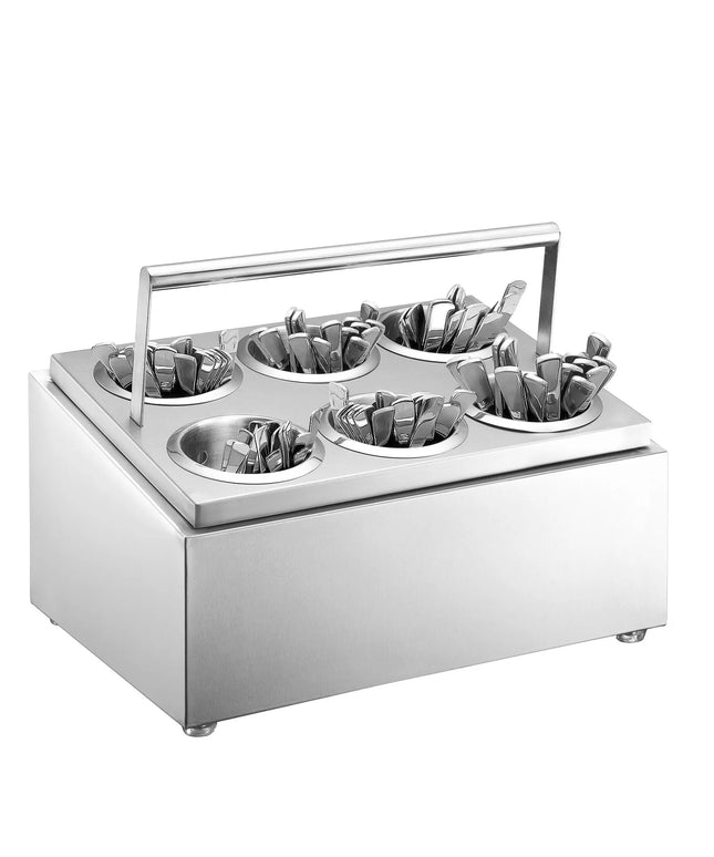 GGM Gastro Cutlery Cylinder Holder - 385x305mm - Height: 200mm - Stainless steel - for 6 cutlery holders - with carry handle