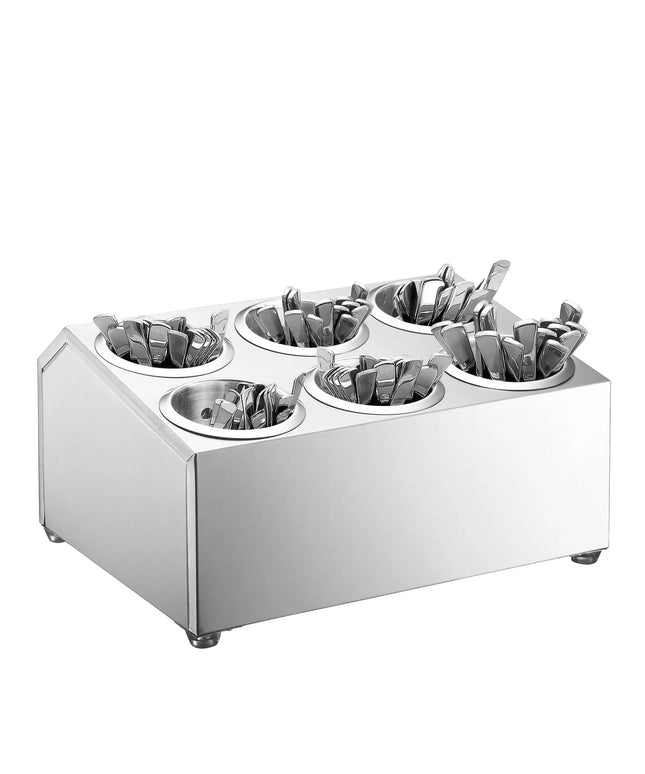 GGM Gastro Cutlery Cylinder Holder - 385x305mm - Height: 200mm - Stainless steel - with 6 containers - for 6 cutlery holders - incl. 6 stainless steel holders