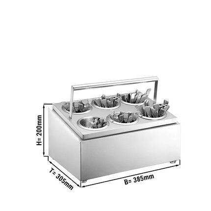 GGM Gastro Cutlery Cylinder Holder - 385x305mm - Height: 200mm - Stainless steel - for 6 cutlery holders - with carry handle
