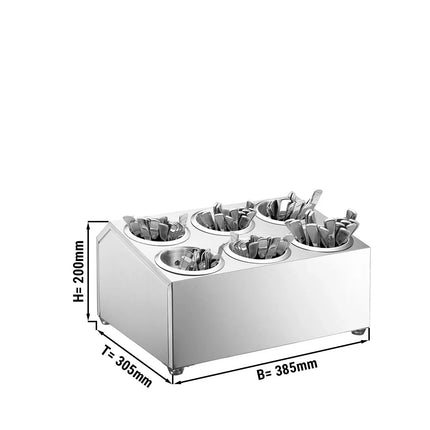 GGM Gastro Cutlery Cylinder Holder - 385x305mm - Height: 200mm - Stainless steel - with 6 containers - for 6 cutlery holders - incl. 6 stainless steel holders